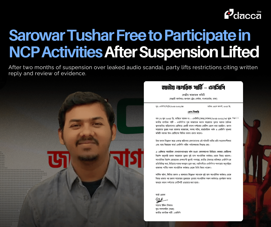 Image of: Sarowar Tushar Free to Participate in NCP Activities After Suspension Lifted